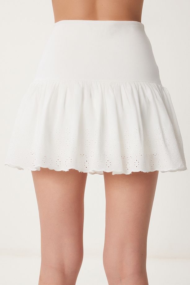 Fistolu Örme Mini Şort Etek KEMİK LNJ0024 - 7