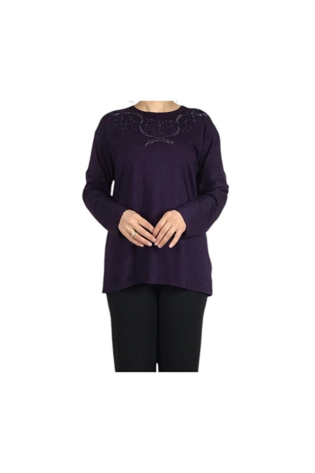 Women's Stone Collar Lycra Large Size Bluz