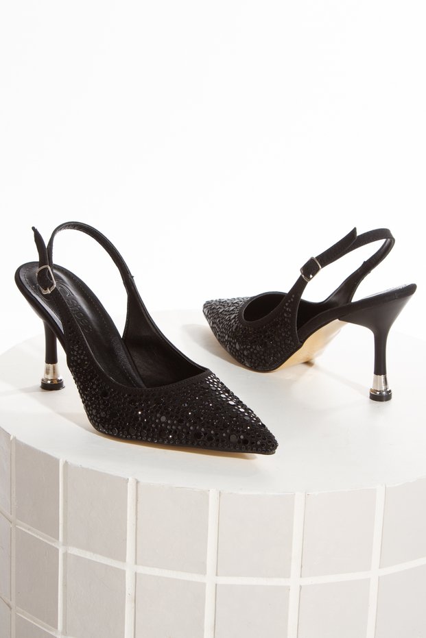 Satin Stone Pointed Toe Women's Thin Heeled Evening Dress Shoes
