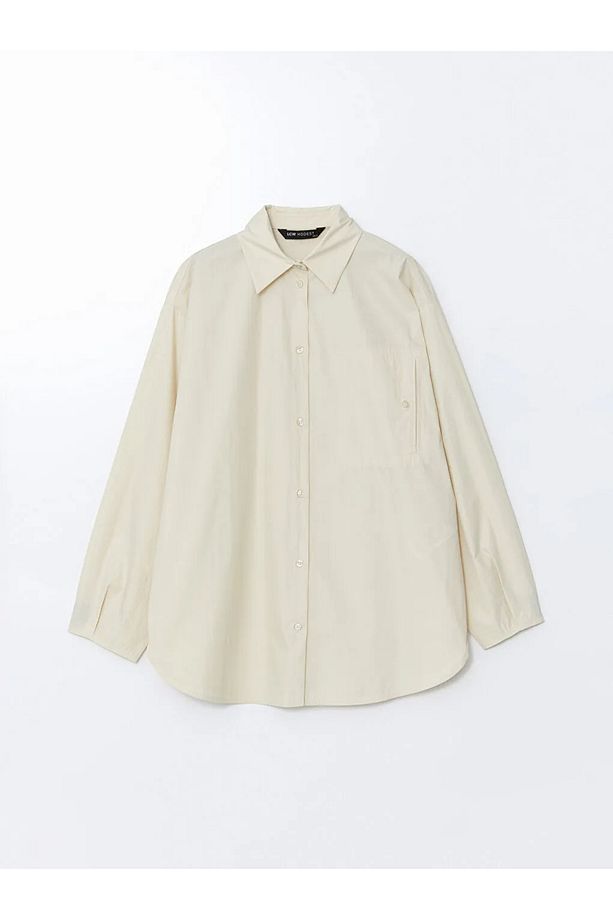 LCW Modest Ekru Oversize Poplin Kadın Gömlek Tunik - 1