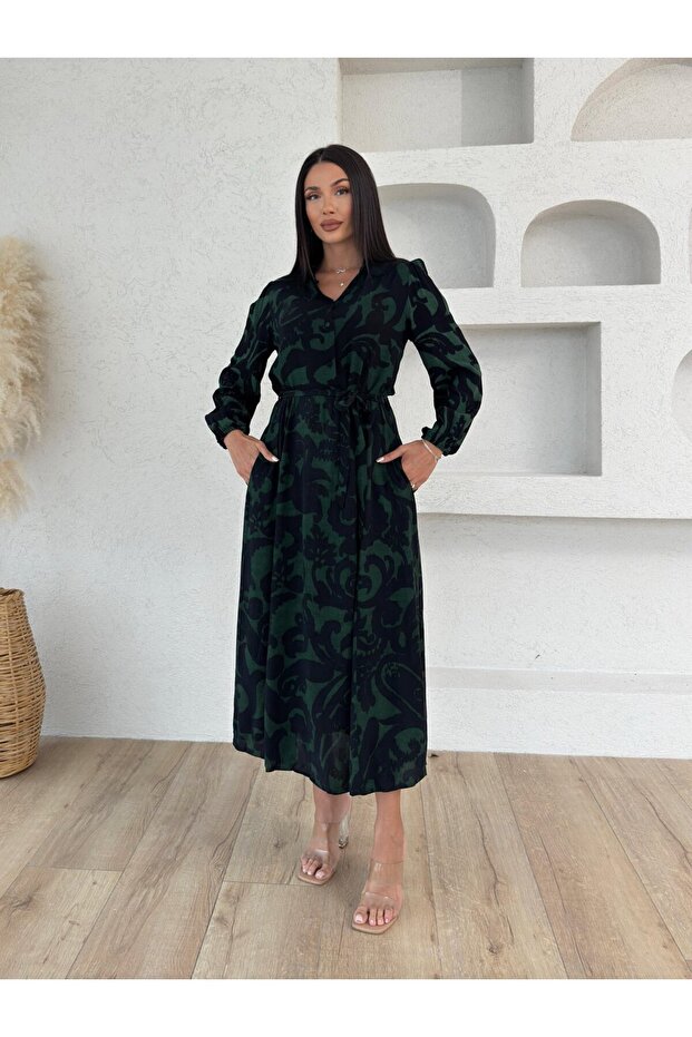 DESENLİ MİDİ ELBİSE - 4