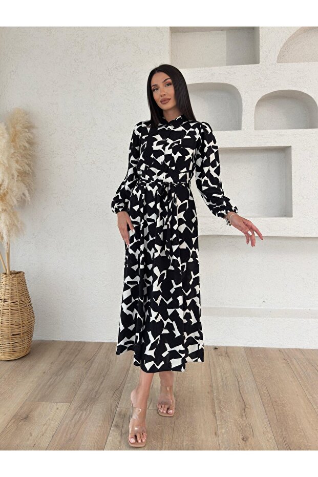 DESENLİ MİDİ ELBİSE - 2