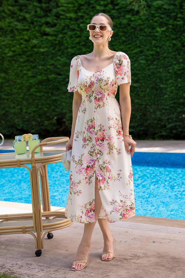 Women Button Datayli Floral Viscose Dress Nbmy3529