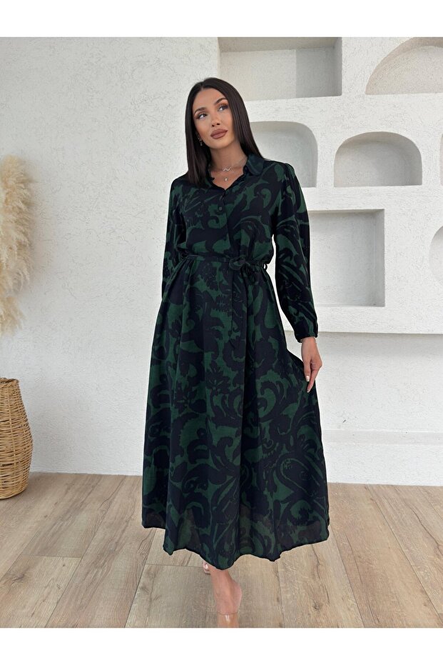 DESENLİ MİDİ ELBİSE - 3