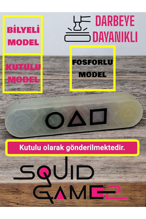Kutulu-Bilyeli (Gece Parlayan Fosforlu) Squid Game Oyun 5 Taş Seti Renkli Taş Gonggi, Beş Taş - 1