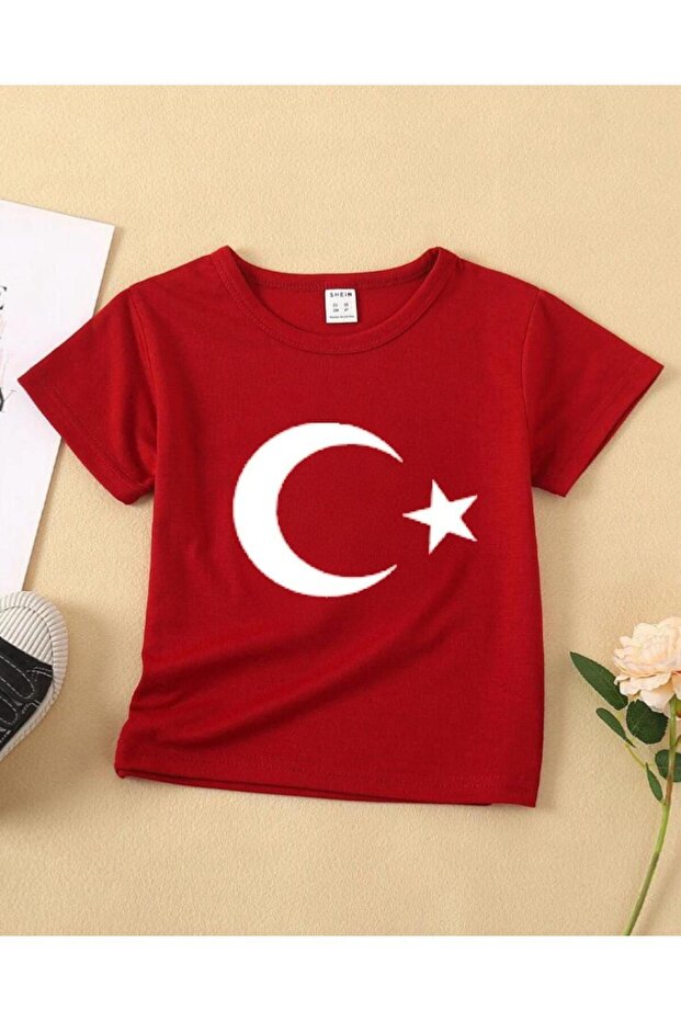 Girl-Boy Red Turkish Flag Combed Cotton T-Shirt