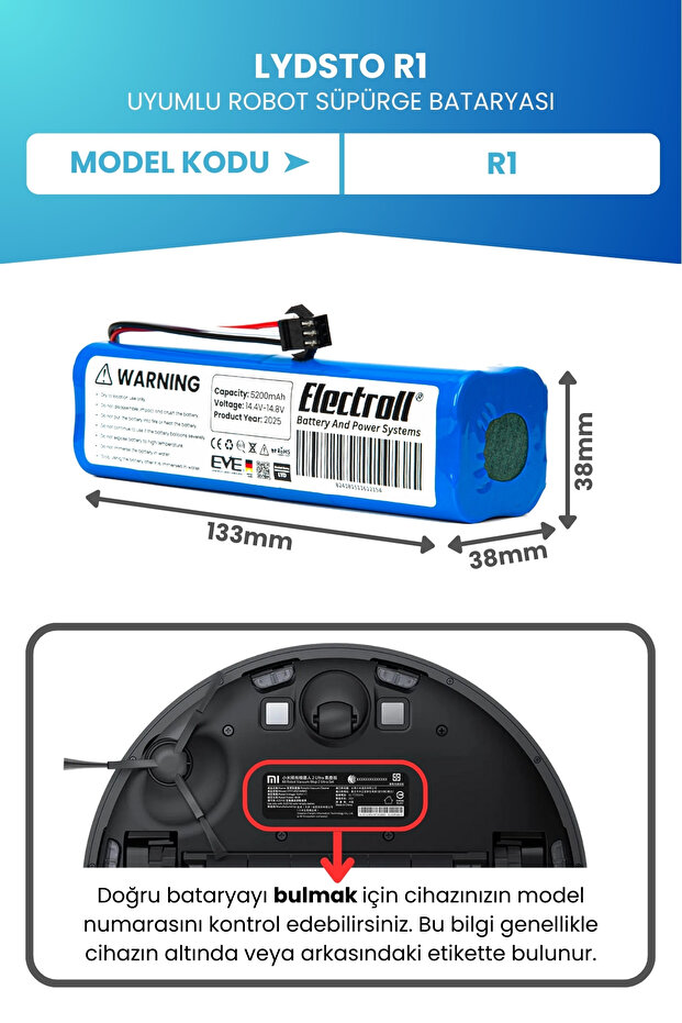 Lydsto R1 Compatible Battery (Original Capacity) 5200Mah Battery Smart Robot Vacuum Cleaner Battery Replacement - 2