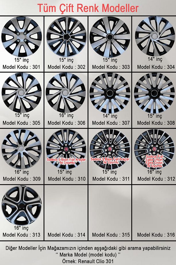 Skoda Felicia Rapid Scala Superb 15'' İnç Jant Kapağı 1 ADET Çift Renk 302 - 5