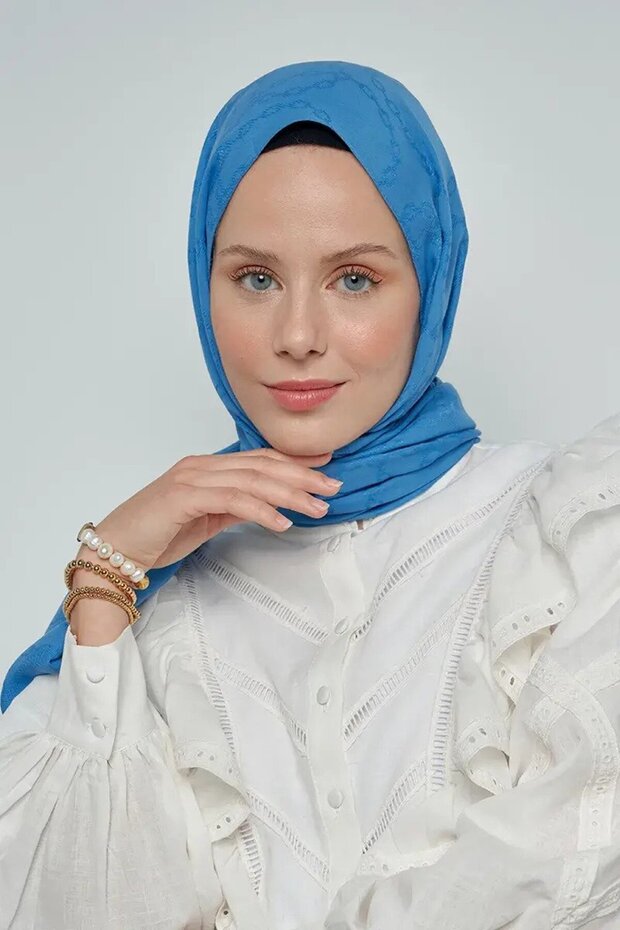 شال جاكار قطني بنمط سلسلة - أزرق