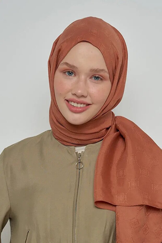 Jacquard Cotton Shawl Monogram Pattern - Brown