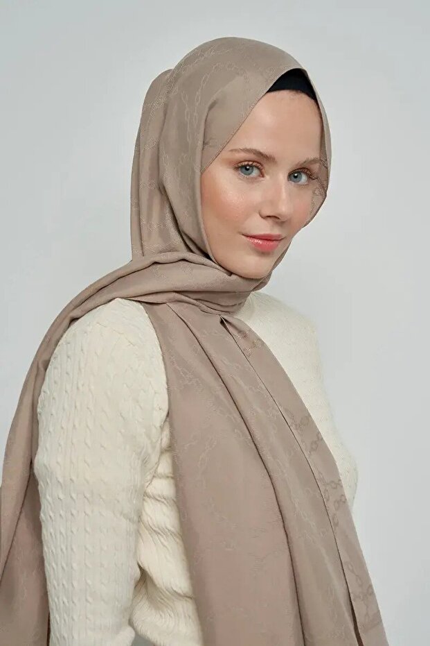 Jacquard Cotton Shawl Chain Pattern - Mink