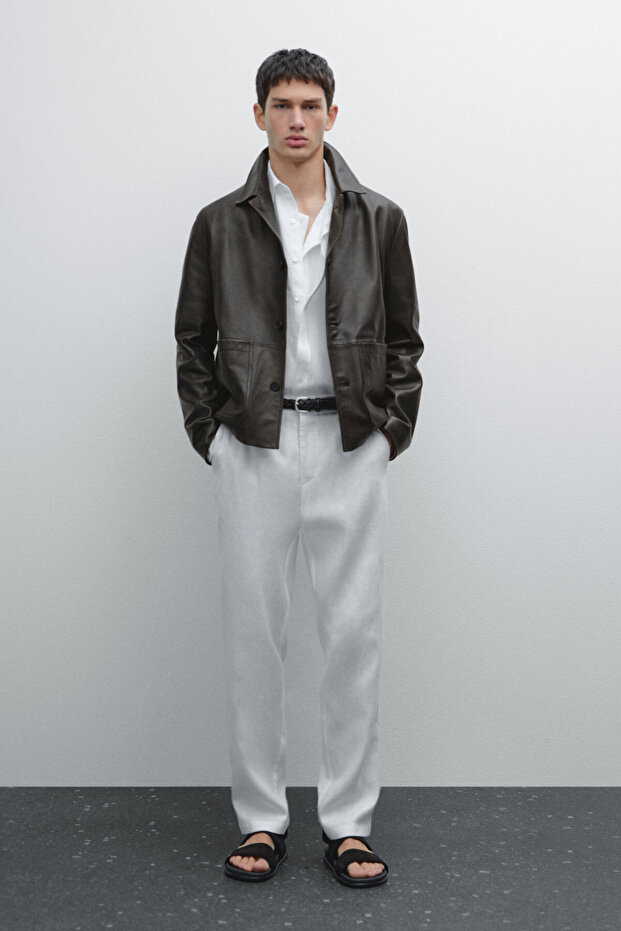 %100 keten tapered fit pantolon - 1