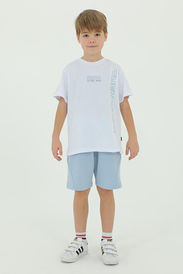 Crew Neck Boy's Print Detailed T-Shirt and Shorts Double Set