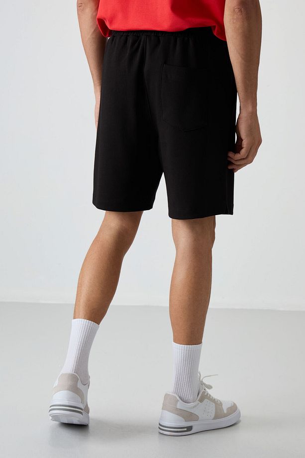 Siyah Pamuklu Kalın Yumuşak Dokulu Comfort Fit Basic Erkek Şort - 81274 - 6