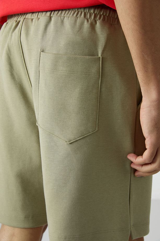 Açık Çağla Pamuklu Kalın Yumuşak Dokulu Comfort Fit Basic Erkek Şort - 81274 - 7