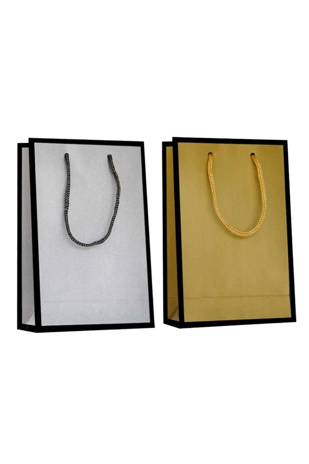 hediye çantası 14x17 ölçülerinde 24 lü paket kaliteli karton gold ve gümüş renkler kalın kulplu - 1