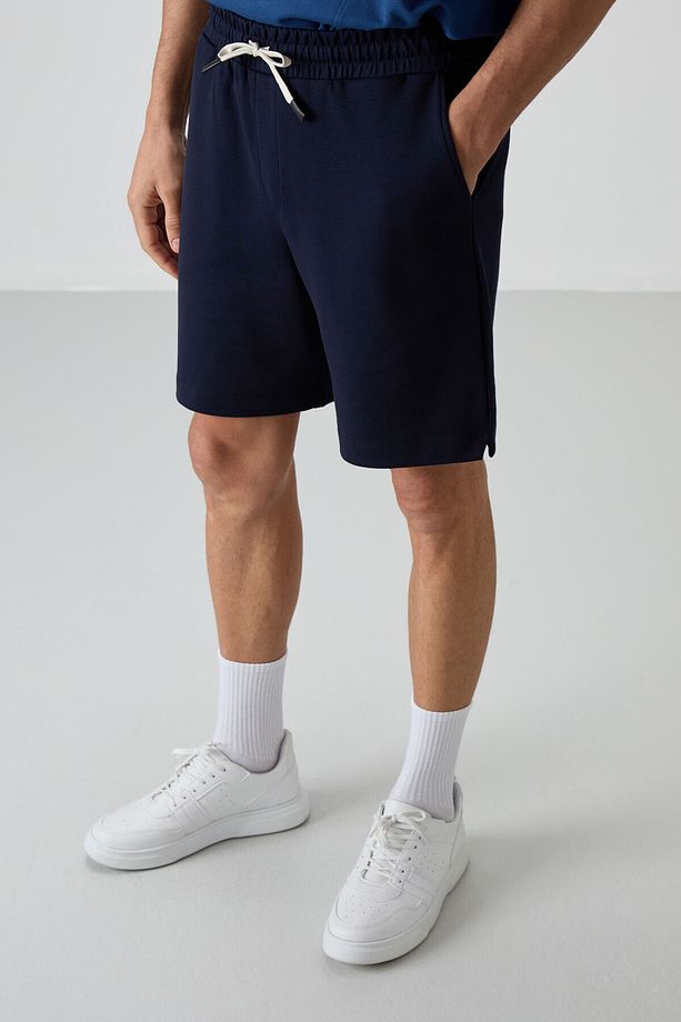 Lacivert Pamuklu Kalın Yumuşak Dokulu Comfort Fit Basic Erkek Şort - 81274 - 5