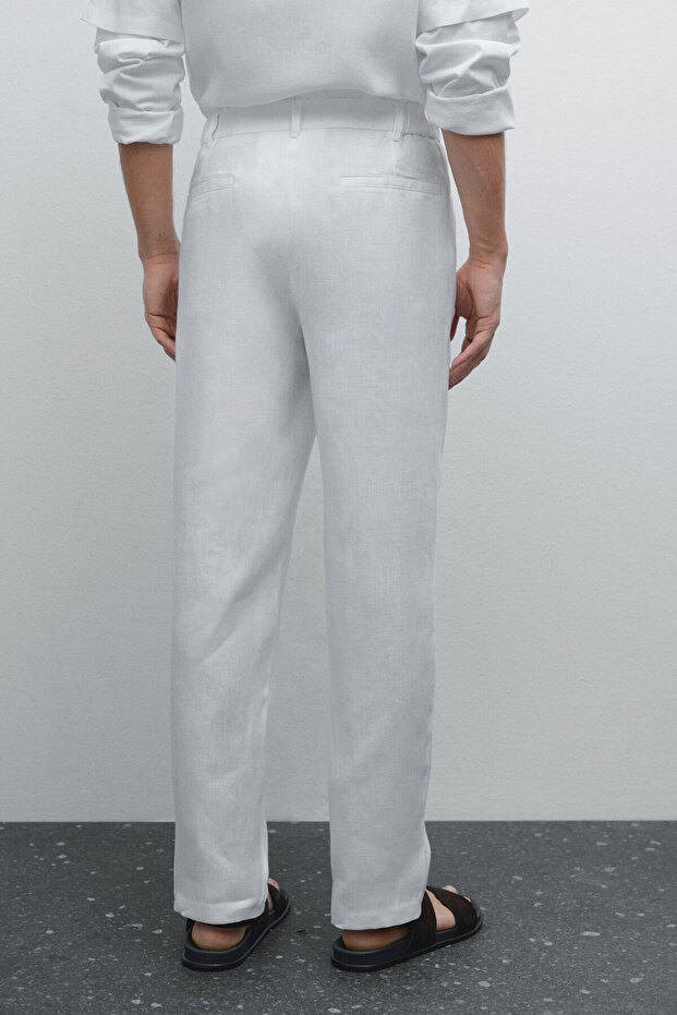 %100 keten tapered fit pantolon - 5