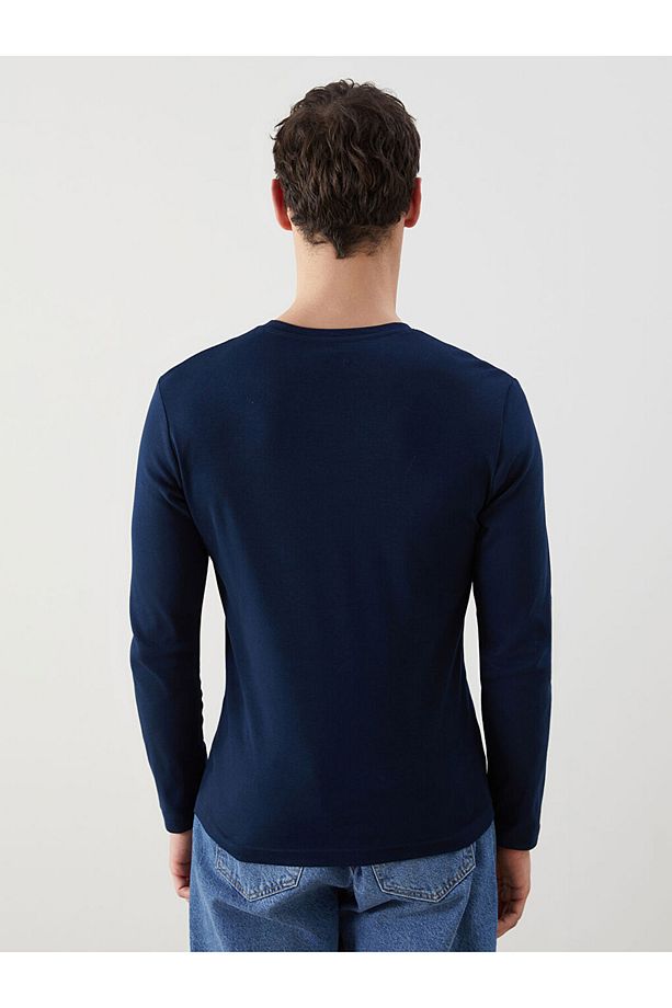 LCWAIKIKI Basic Lacivert V Yaka Uzun Kollu Erkek Sweatshirt - 4