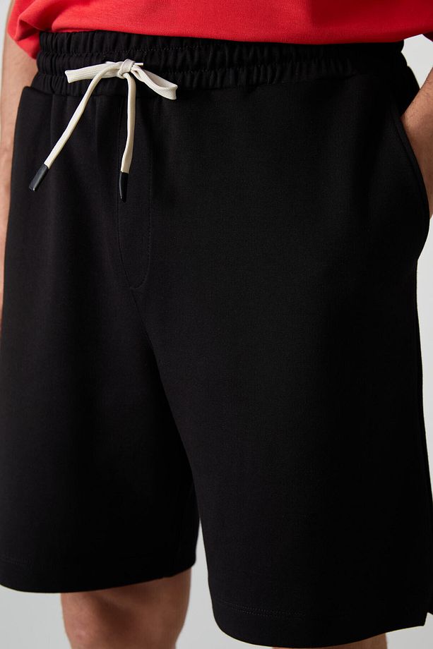 Siyah Pamuklu Kalın Yumuşak Dokulu Comfort Fit Basic Erkek Şort - 81274 - 4