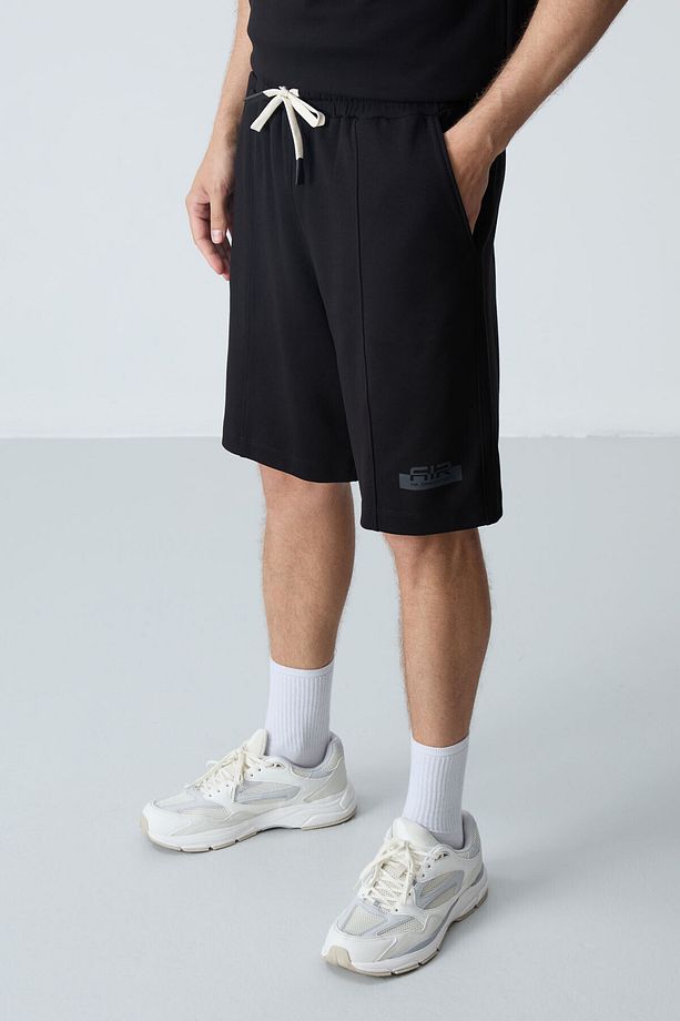 Siyah Pamuklu Kalın Yumuşak Dokulu Oversize Fit Basic Erkek Şort Takım - 85259 - 7