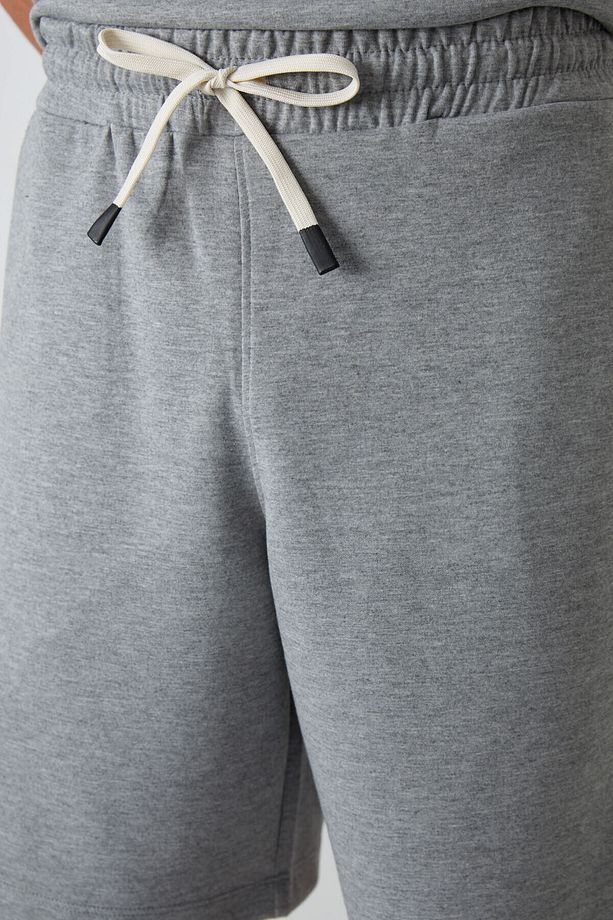 Gri Melanj Pamuklu Kalın Yumuşak Dokulu Oversize Fit Basic Erkek Şort Takım - 85249 - 4
