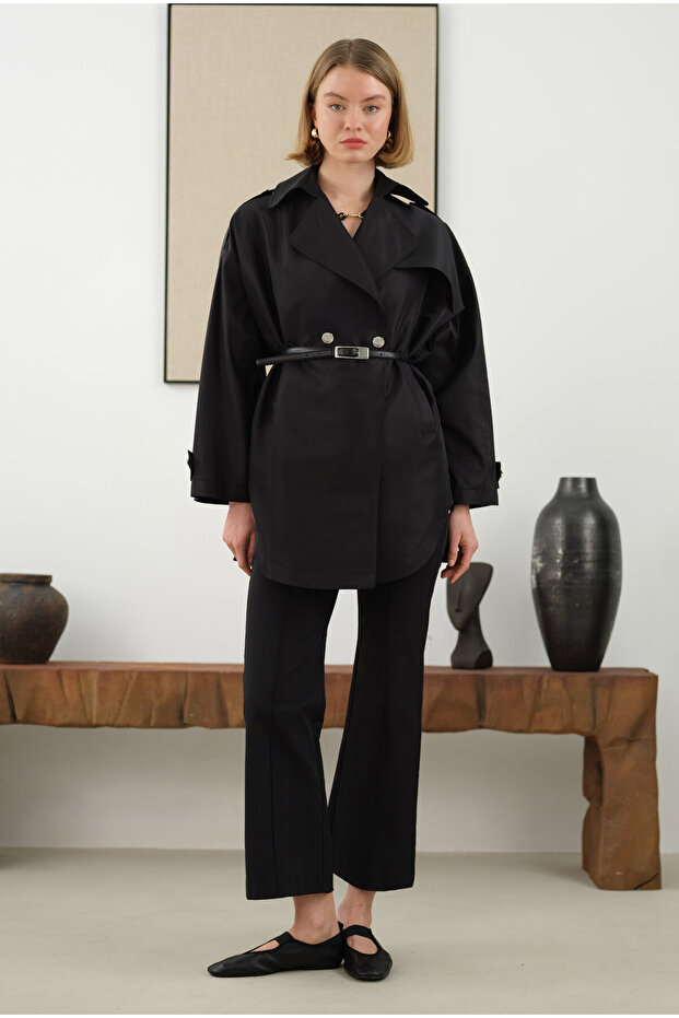 Apoletli Tafta Ceket Siyah - 1