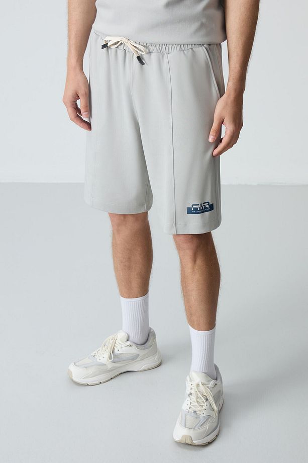 Taş Pamuklu Kalın Yumuşak Dokulu Oversize Fit Basic Erkek Şort Takım - 85259 - 4