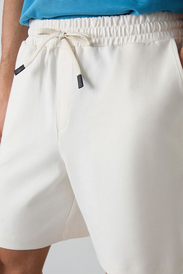 Ekru Pamuklu Kalın Yumuşak Dokulu Comfort Fit Basic Erkek Şort - 81274 - 4