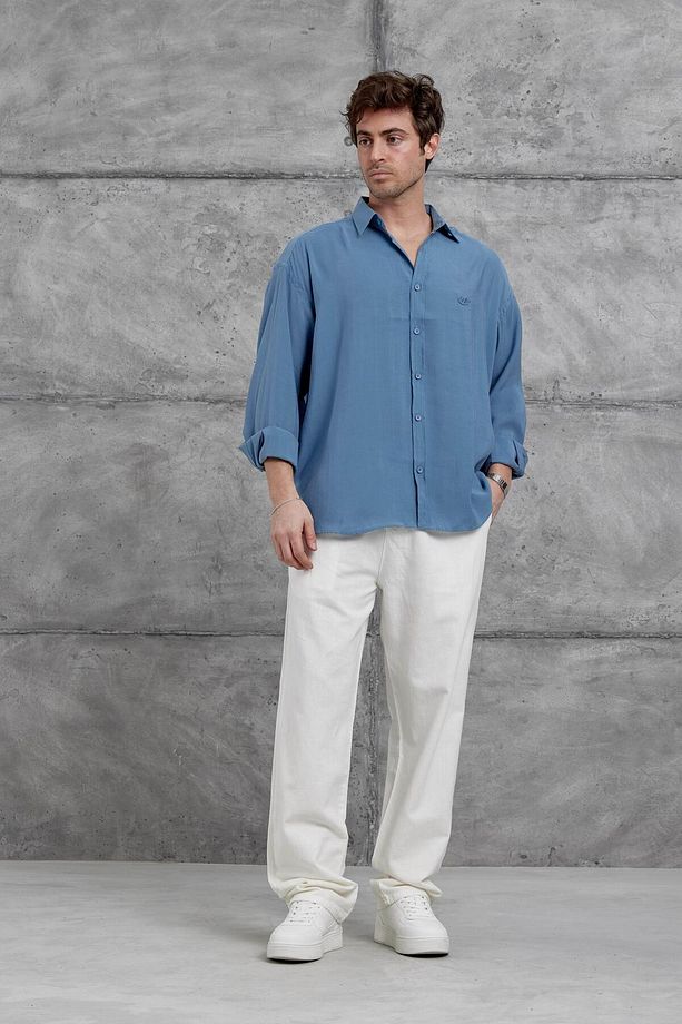 Mavi Modal Kumaş Oversize Gömlek - 5