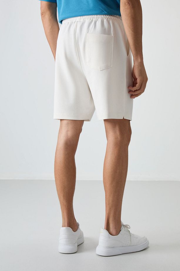 Ekru Pamuklu Kalın Yumuşak Dokulu Comfort Fit Basic Erkek Şort - 81274 - 6
