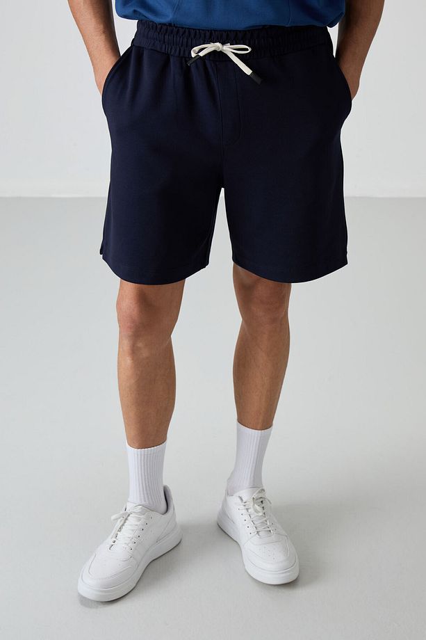Lacivert Pamuklu Kalın Yumuşak Dokulu Comfort Fit Basic Erkek Şort - 81274 - 1