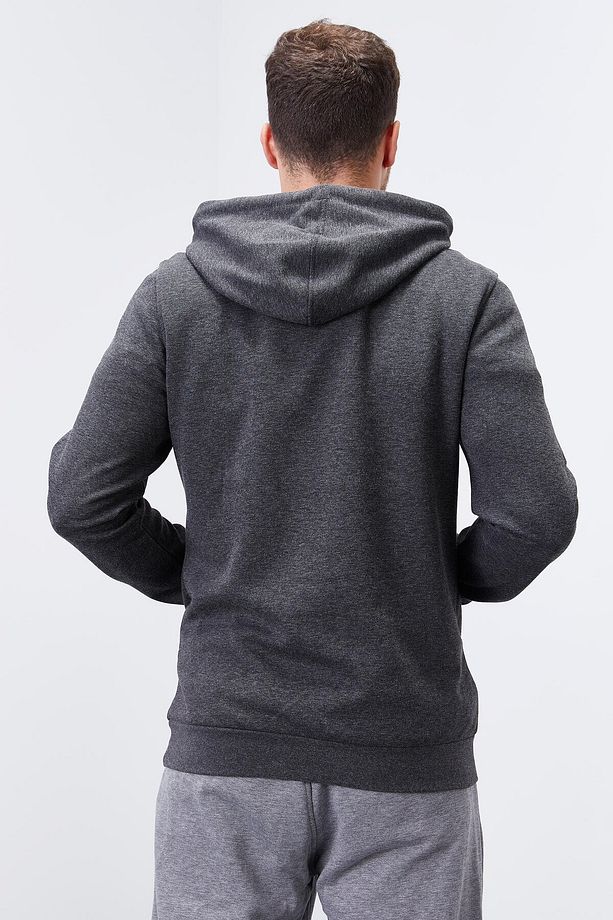 Antrasit Melanj Kanguru Cep Standart Kalıp Kapüşonlu Erkek Sweatshirt - 87883 - 7