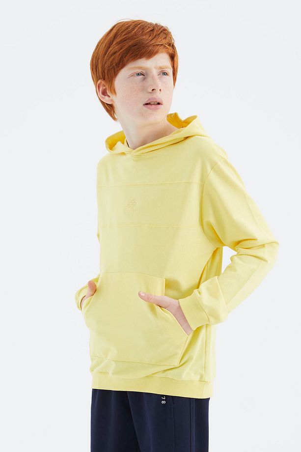 Sarı Kapüşonlu Basic Erkek Çocuk Sweatshirt - 11181 - 1