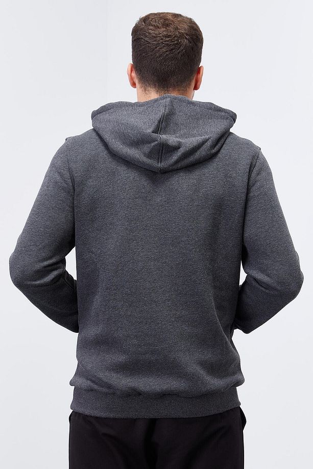 Antrasit Melanj Nakışlı Kanguru Cep Standart Kalıp Kapüşonlu Erkek Sweatshirt - 87839 - 8