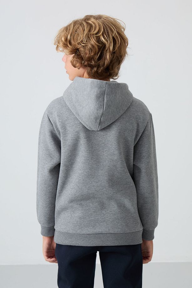 Gri Melanj Pamuklu Kalın Içi Tüylü Yumuşak Dokulu Standart Fit Baskılı Erkek Çocuk Sweatshirt - 112 - 6