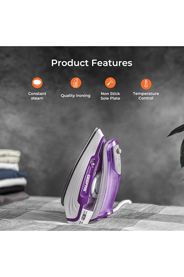 800W Steam Iron with Foldable Handle, Non-Stick Coating Plate & Adjustable Thermostat-GSI7805