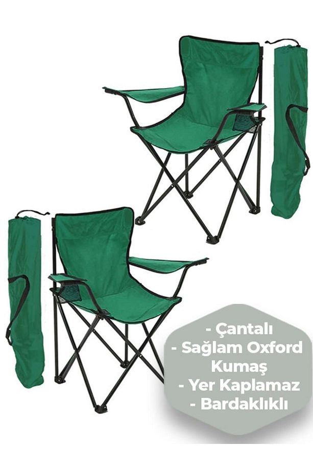 Kampseti Yeşil 3 Kişilik Çadır - 2 Kamp Sandalyesi ve Masa Seti - 4