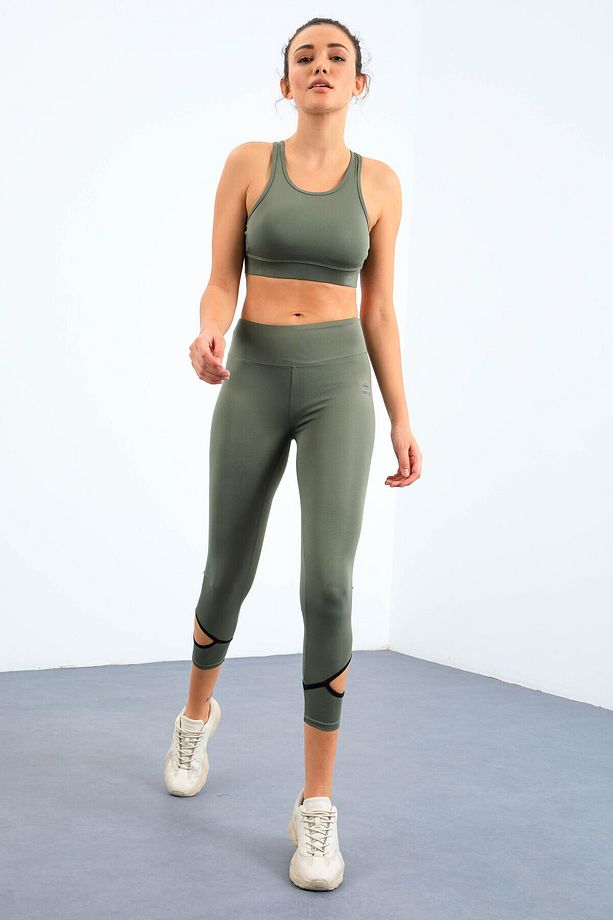 Çağla Bilekleri Pencereli Yüksek Bel Slim Fit Dar Paça Kadın Tayt - 94610 - 6