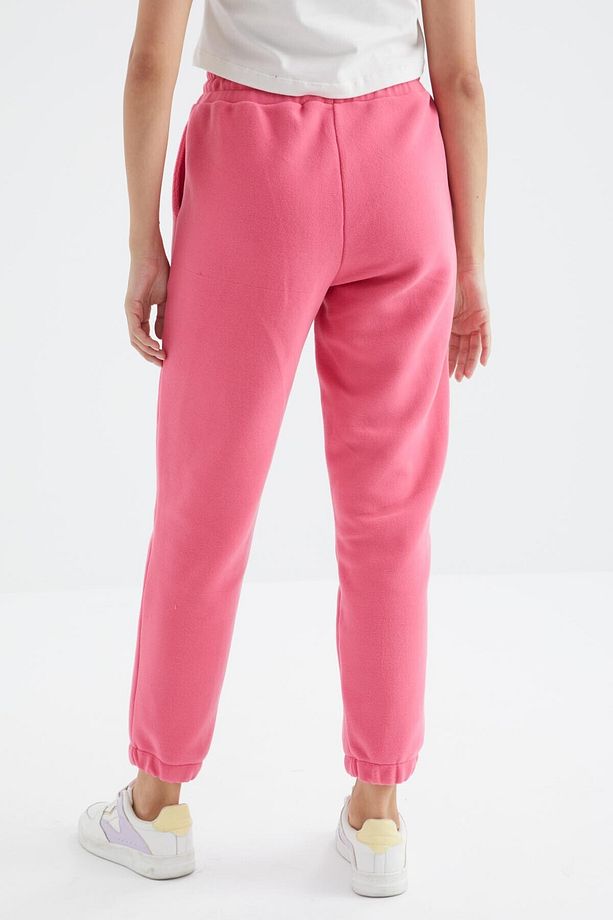 Şeker Pembe Yüksek Bel Basic Bağcıklı Jogger Polar Kadın Eşofman Alt - 94622 - 9