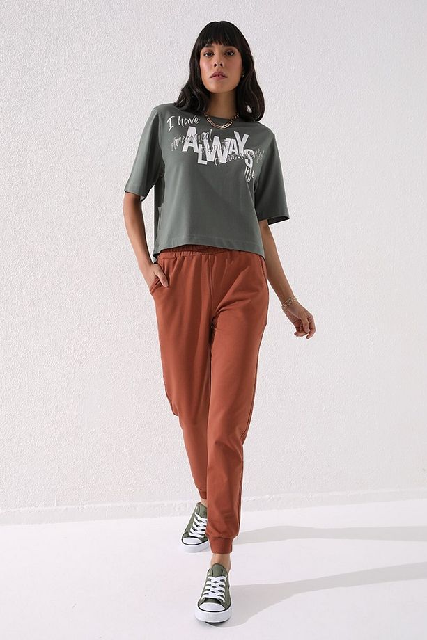 Tarçın Yüksek Bel Jogger Rahat Form Manşetli Kadın Eşofman Alt - 94561 - 4