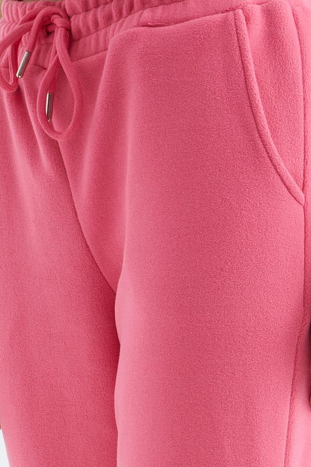 Şeker Pembe Yüksek Bel Basic Bağcıklı Jogger Polar Kadın Eşofman Alt - 94622 - 8