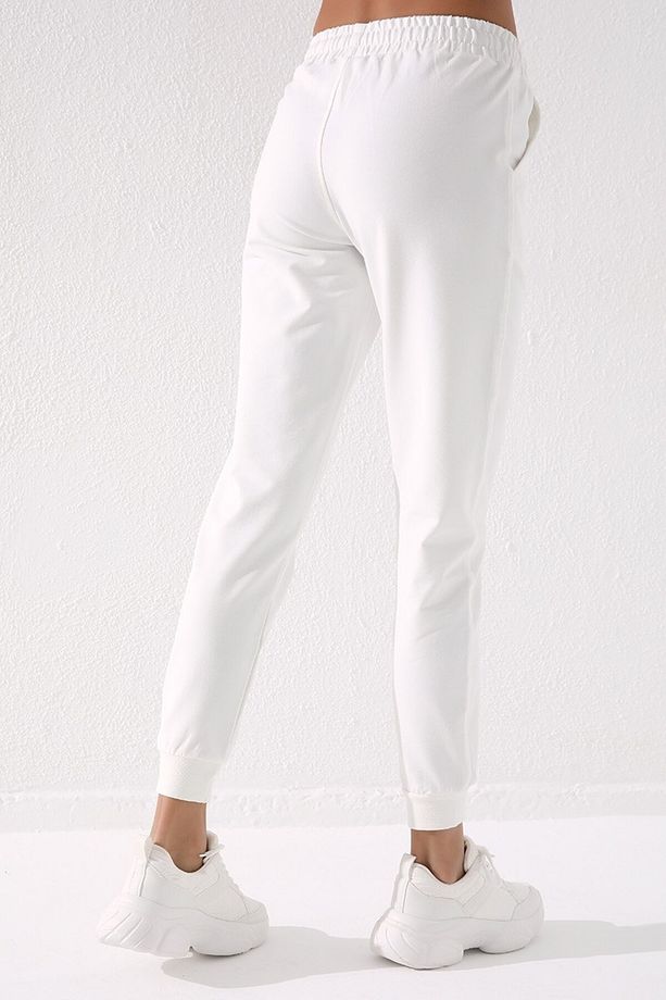 Ekru Yüksek Bel Jogger Rahat Form Manşetli Kadın Eşofman Alt - 94561 - 7