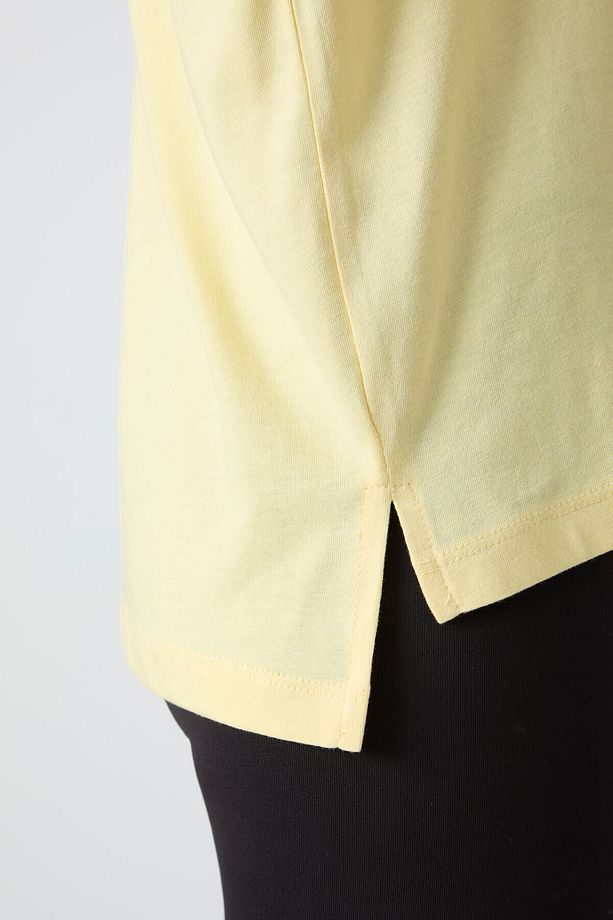 Sarı Penye Modal Yumuşak Tuşeli Oversize Fit Basic Kadın T-Shirt- 97285 - 5