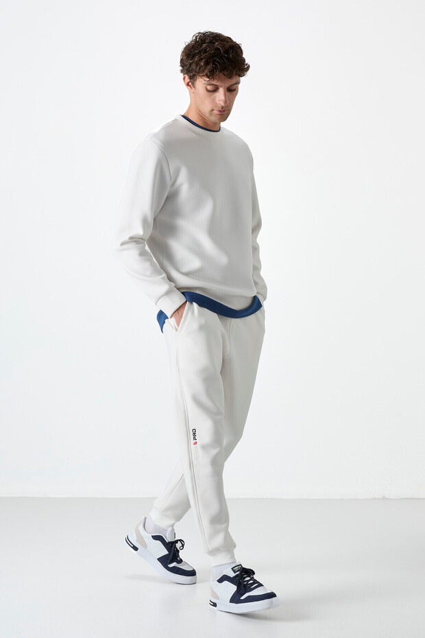 Ekru Bağcıklı Dar Paça Erkek Eşofman Alt - 84999 - 5