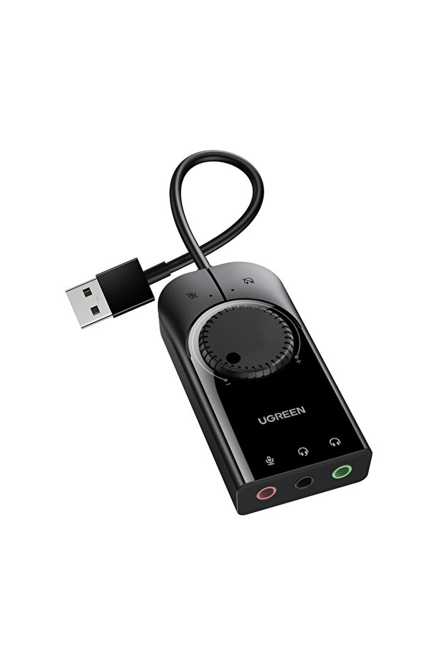 محول صوت ستيريو خارجي USB بطول 1 متر، أسود