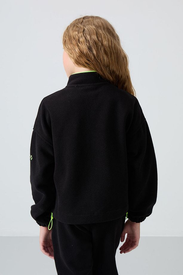 Siyah Kalın Yumuşak Dokulu Standart Fit Nakışlı Polar Kız Çocuk Sweatshirt - 75157 - 6