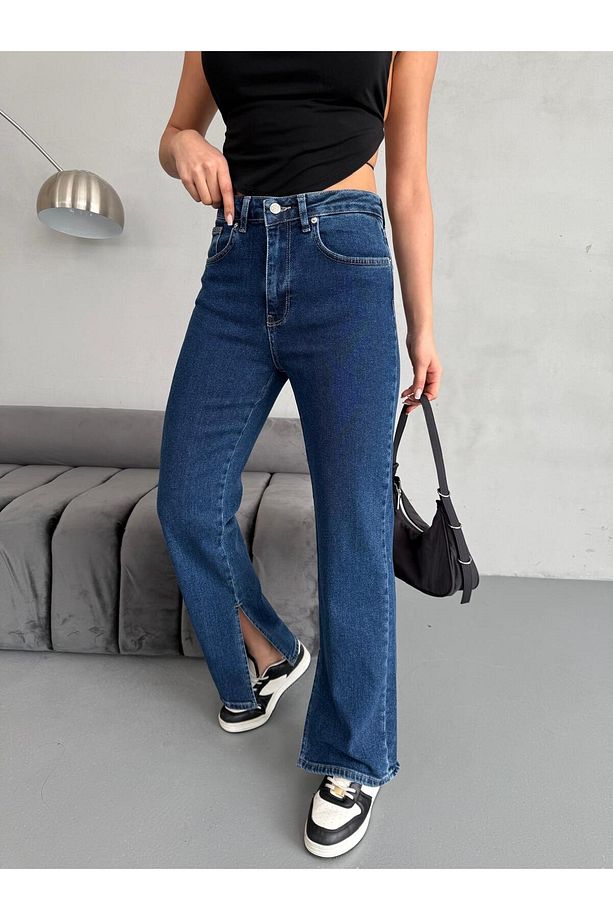 YIRTMAÇ DETAYLI BORU PAÇA DARK BLUE LYCRA JEAN - 6