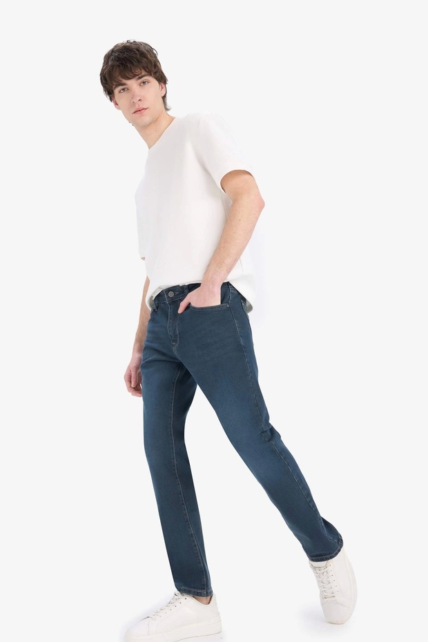 B4538 İndigo Sergio Regular Fit Normal Kalıp Normal Bel Boru Paça Jean Pantolon - 3