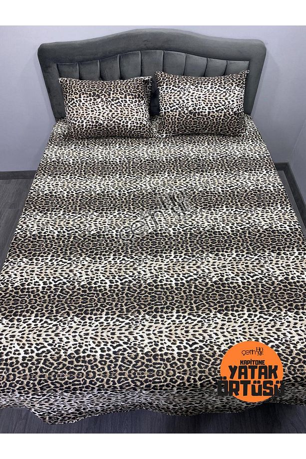 Çetinhome Battal Boy Kapitone Yatak Örtüsü Pike Seti Leopar - 7